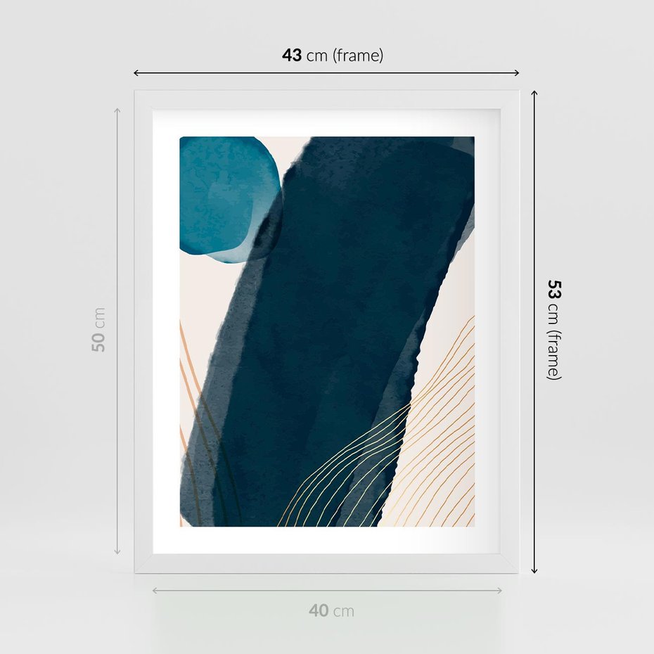 Plakat w ramie 40x50 - Nocne Widzenia - abstrakcyjna granatowa plama, akwarela - rama biała