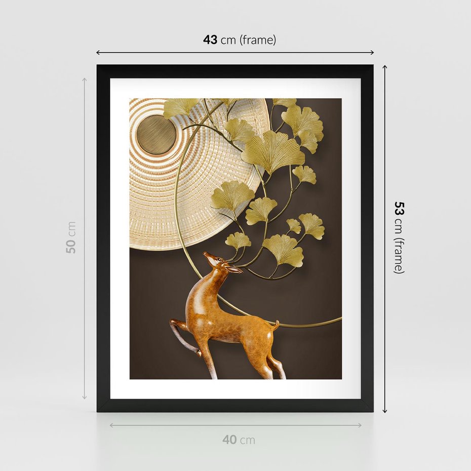 Plakat w ramie 40x50 - Elegancja i Tradycja - złote, liście - rama czarna