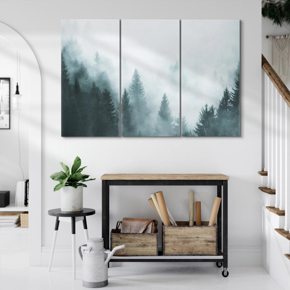 Obraz na płótnie 120x80 - Las w Mgłe - las, we