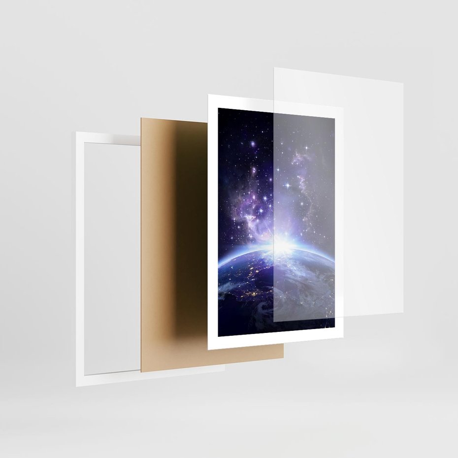Plakat w ramie 50x70 - Podróż w kosmiczną przestrzeń - kosmos, ziemia - rama biała
