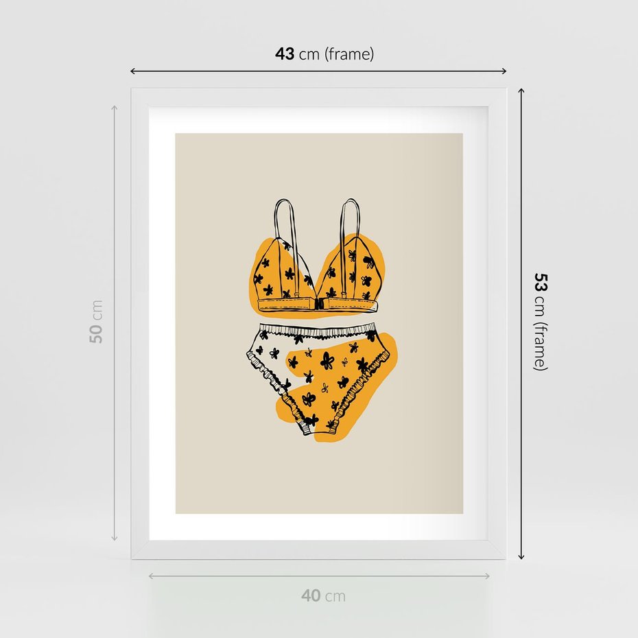 Plakat w ramie 40x50 - Minimalistyczny Szkic Bielizny - minimalistyczna grafika, szkic bielizny - rama biała