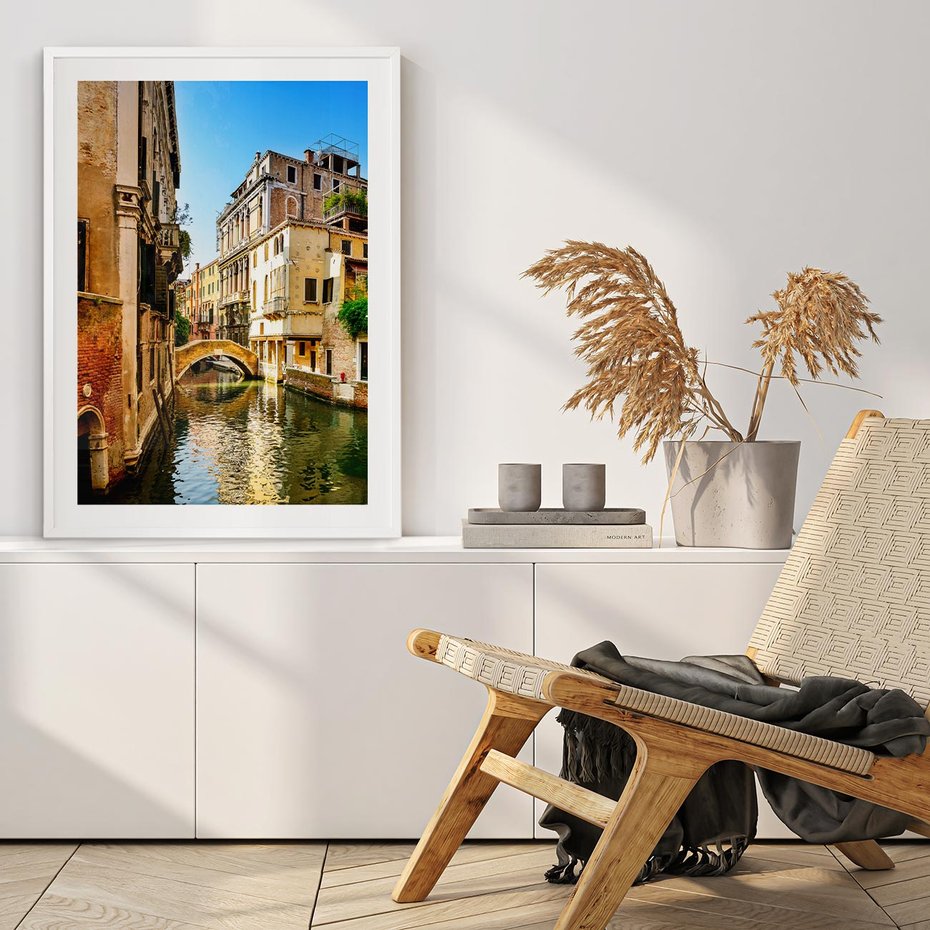 Plakat w ramie 50x70 - Magia Kanałów Weneckich - Wenecja, kanały - rama biała