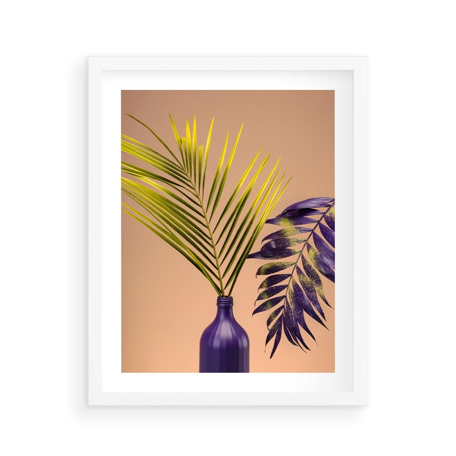 Plakat w ramie 40x50 - Delikatne Piękno - palma, pastele - rama biała
