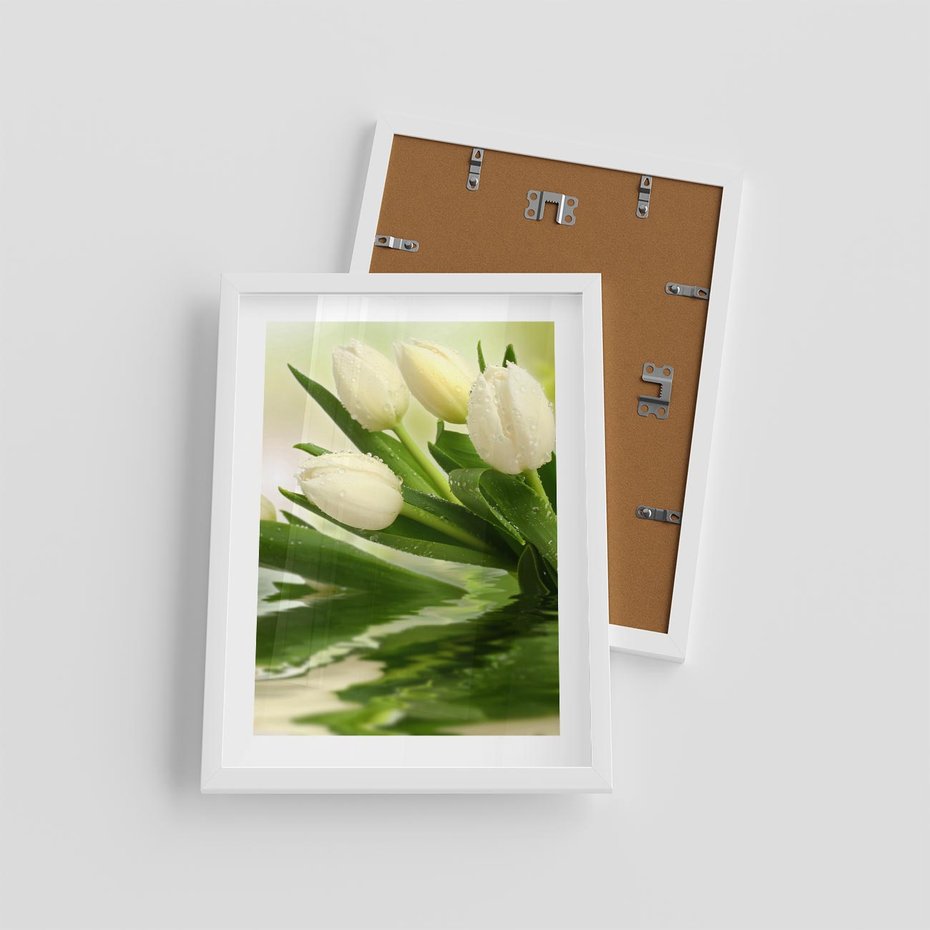 Plakat w ramie 30x40 - Białe Piękno - białe, tulipany - rama biała