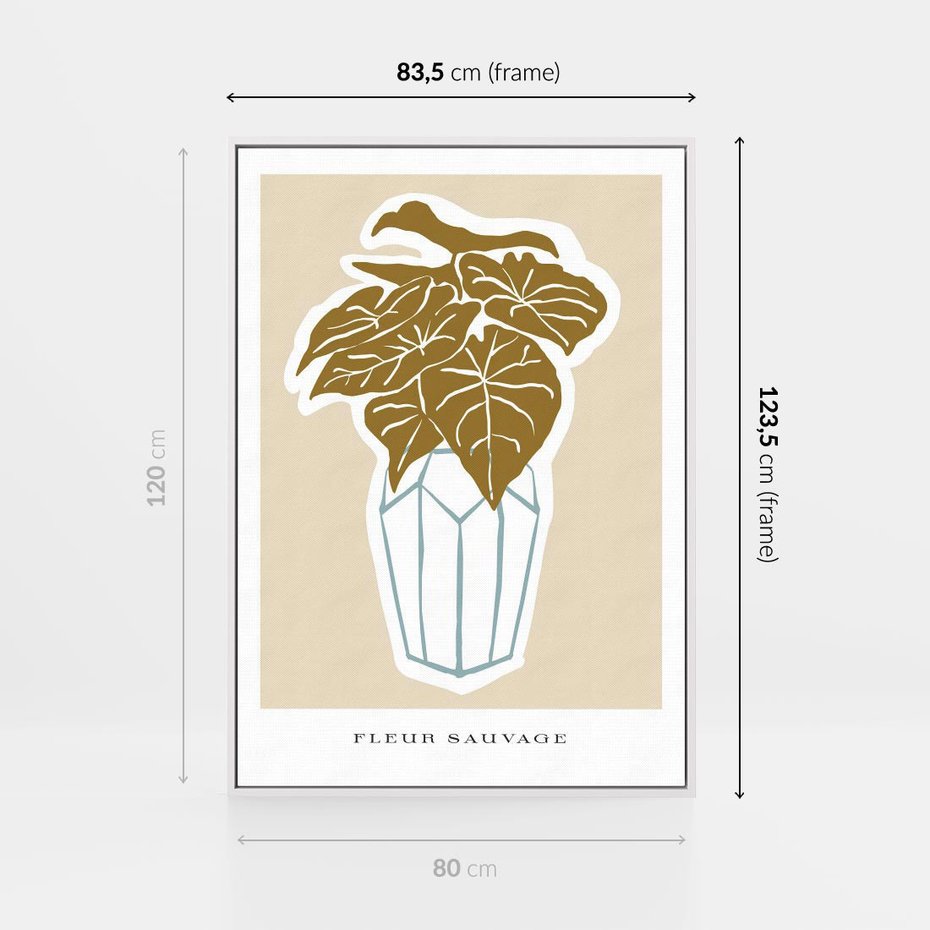 Obraz w ramie 80x120 - Rytmy Nowych Wizji - abstrakcyjne liście, tropikalne w wazonie - rama biała