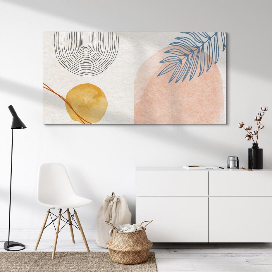 Obraz na płótnie 120x60 - Liście i Geometrie - nowoczesny, akwarelowe plamy