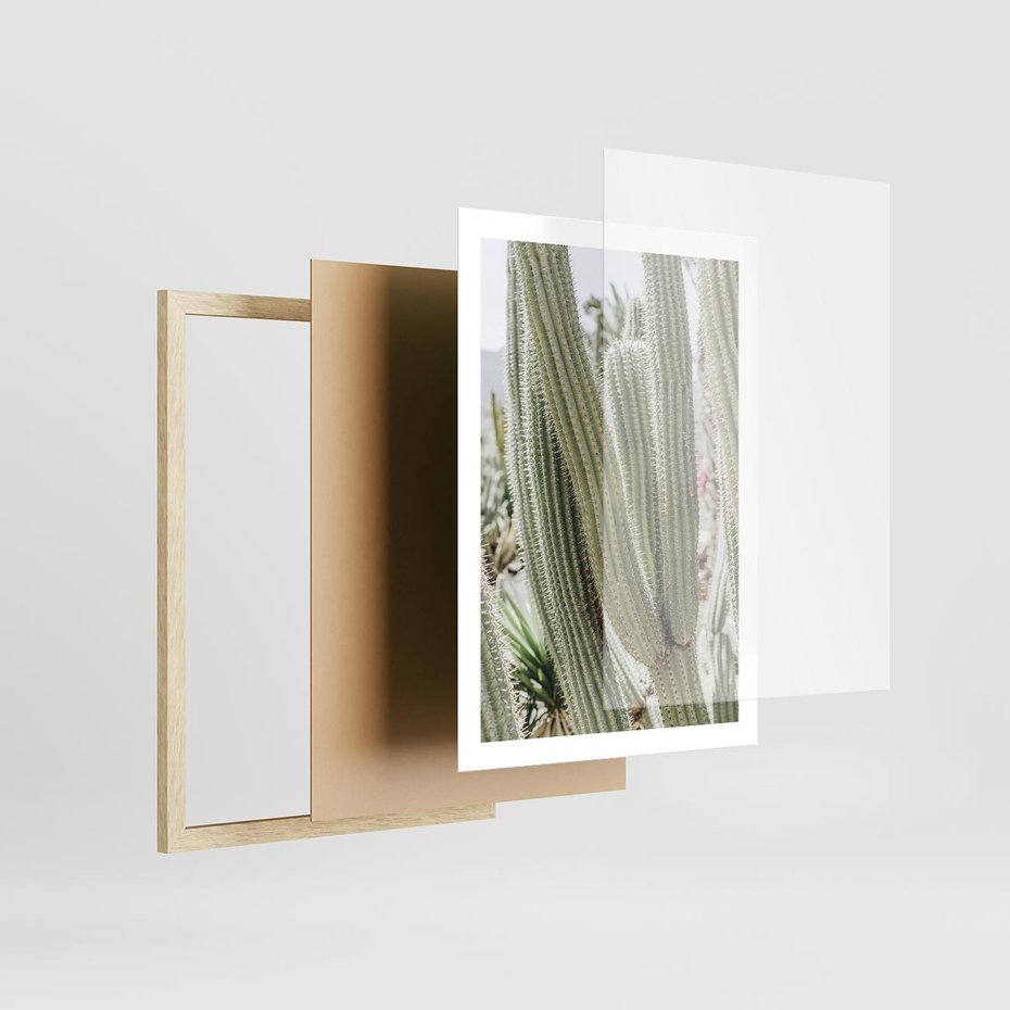 Plakat w ramie 50x70 - Duże Kaktusy w Pejzażu - kaktus, duże kaktusy na pustyni - rama drewno