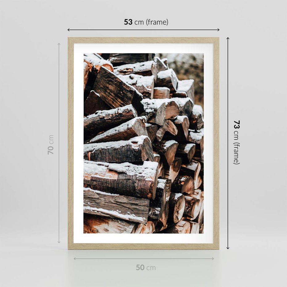 Plakat w ramie 50x70 - Zimowa Drewniana Idylla - drewno, kłody - rama drewno