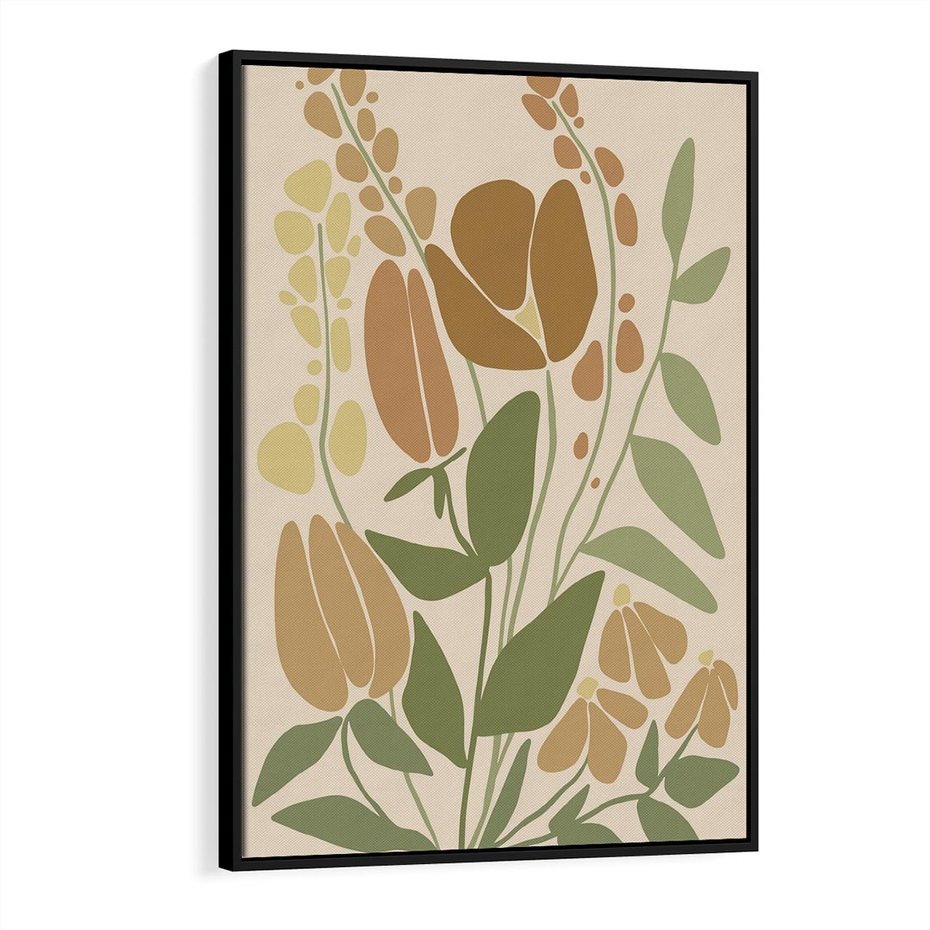 Obraz w ramie 70x100 - Beżowo i Roślinnie - nowoczesny plakat, roślinność - rama czarna