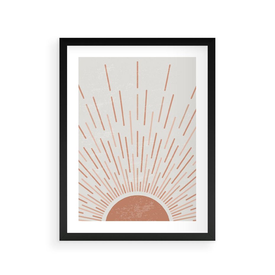 Plakat w ramie 30x40 - Słońce w Stylu Boho - słońce, grafika boho - rama czarna
