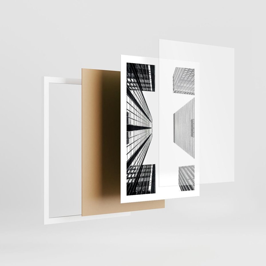 Plakat w ramie 50x70 - Architektoniczna Symetria - architektura, wysoki wieżowiec - rama biała