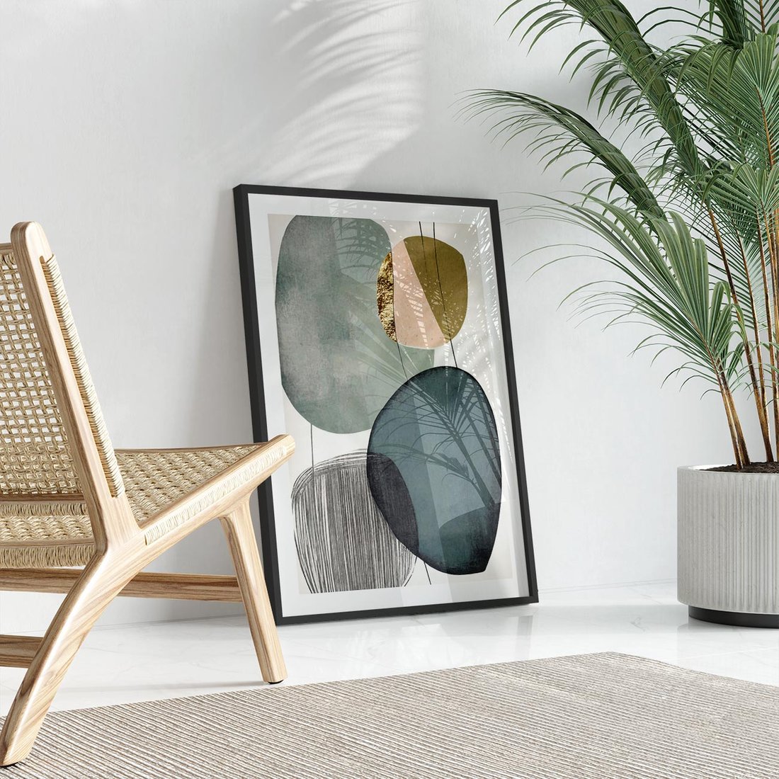 Plakat w ramie 50x70 - Przenikające Formy Duszy - abstrakcyjny obraz, geometryczne obłe formy - rama czarna