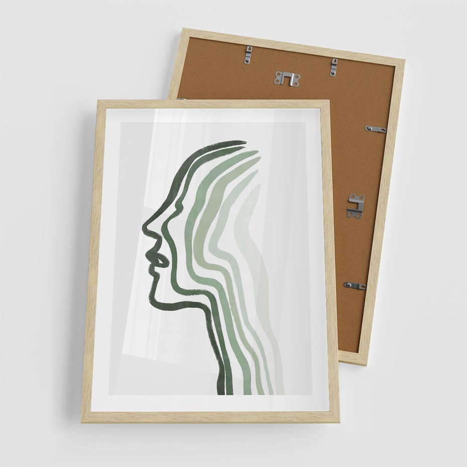 Plakat w ramie 50x70 - Zielony Profil - abstrakcja, zielony portret z profilu - rama drewno