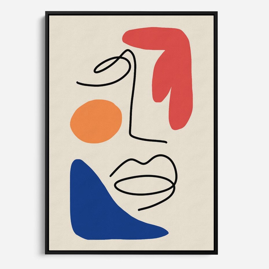 Obraz w ramie 70x100 - Rozbijające Granice Kształtów - abstrakcyjny obraz, przypomina twarz - rama czarna