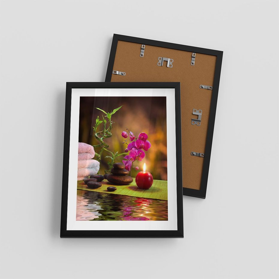 Plakat w ramie 30x40 - Światło Świecących Kwiatów w Spa - spa, świaca - rama czarna