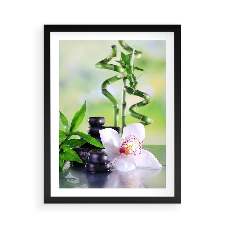 Plakat w ramie 50x70 - Spa pełne kwiatów i relaksu - spa, kwiat - rama czarna
