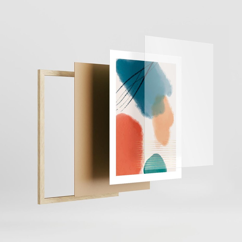Plakat w ramie 30x40 - Migotliwe Pochwycenia - abstrakcyjne kolorowe plamy, akwarela - rama drewno