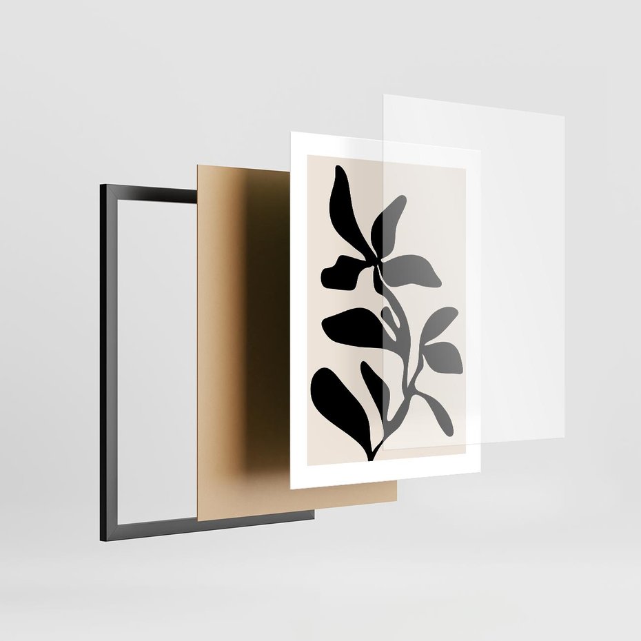 Plakat w ramie 30x40 - Wibracje Akwarelowych Ścieżek - abstrakcyjny minimalistyczna kwiat, czarno biały plakat - rama czarna