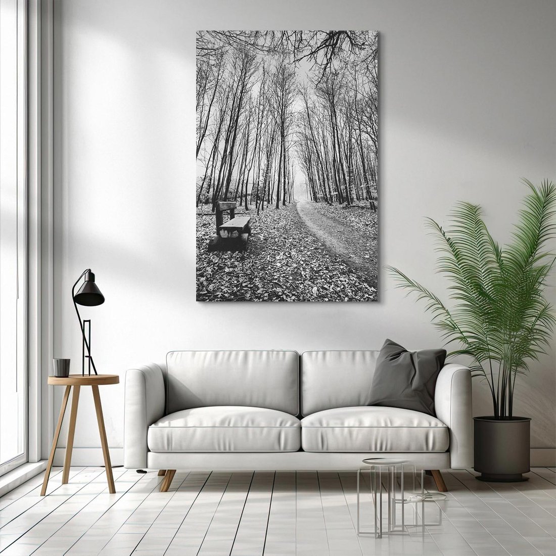 Obraz na płótnie 80x120 - Spadające Liście - czarno białe zdjecie, park