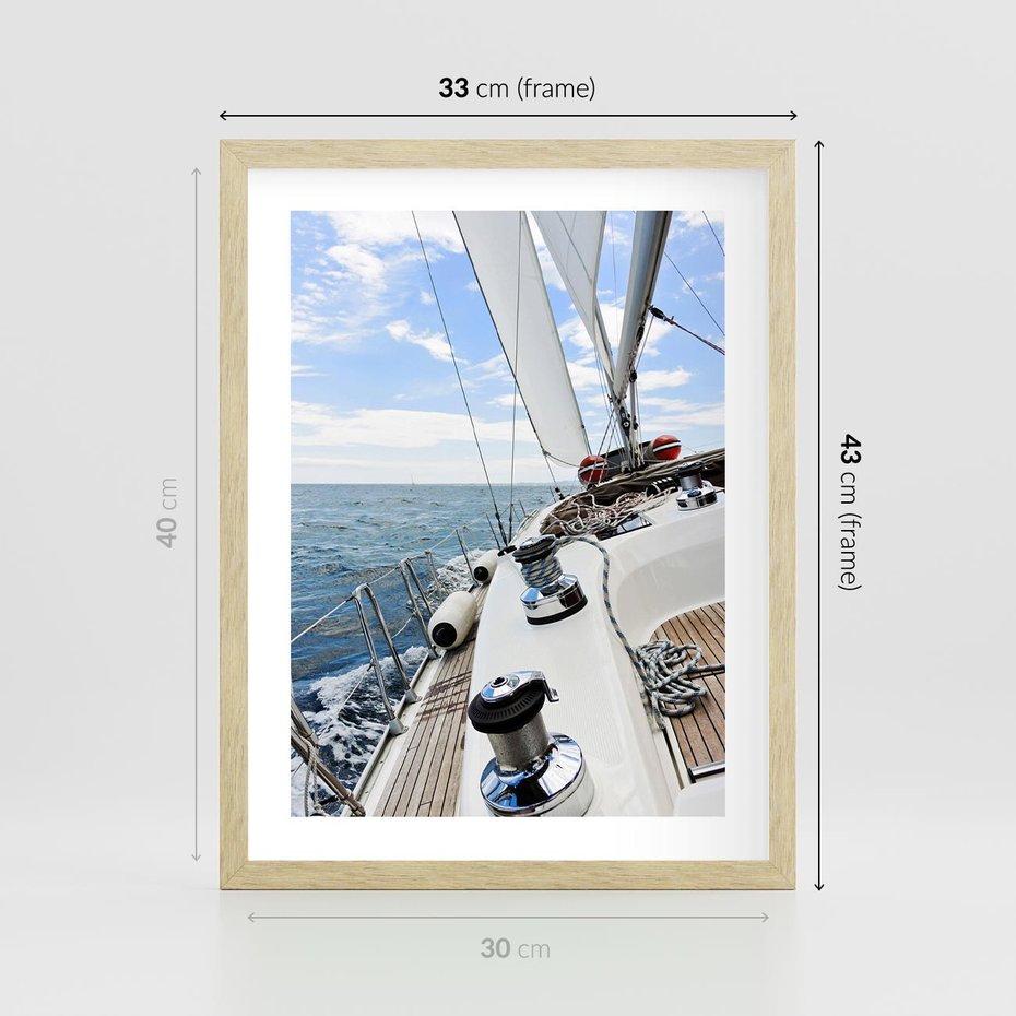 Plakat w ramie 30x40 - Moc żaglowca na pełnym morzu - żaglowiec, jacht - rama drewno