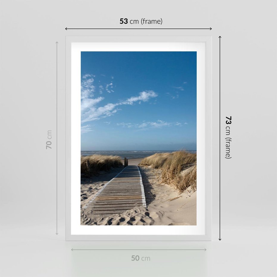 Plakat w ramie 50x70 - Boho na Plaży - plaża, pomost - rama biała