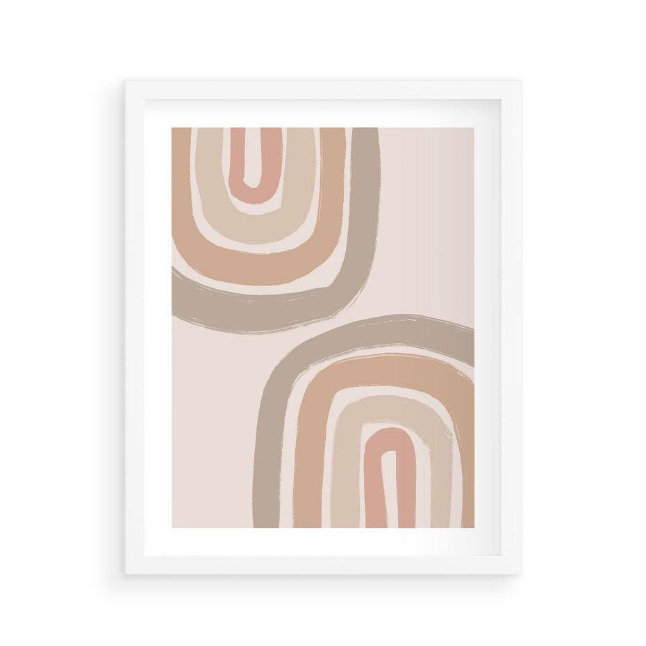 Plakat w ramie 40x50 - Migotliwe Tęczowe Przestrzenie - abstakcyjne tęcze, delikatne odcienie beżu - rama biała