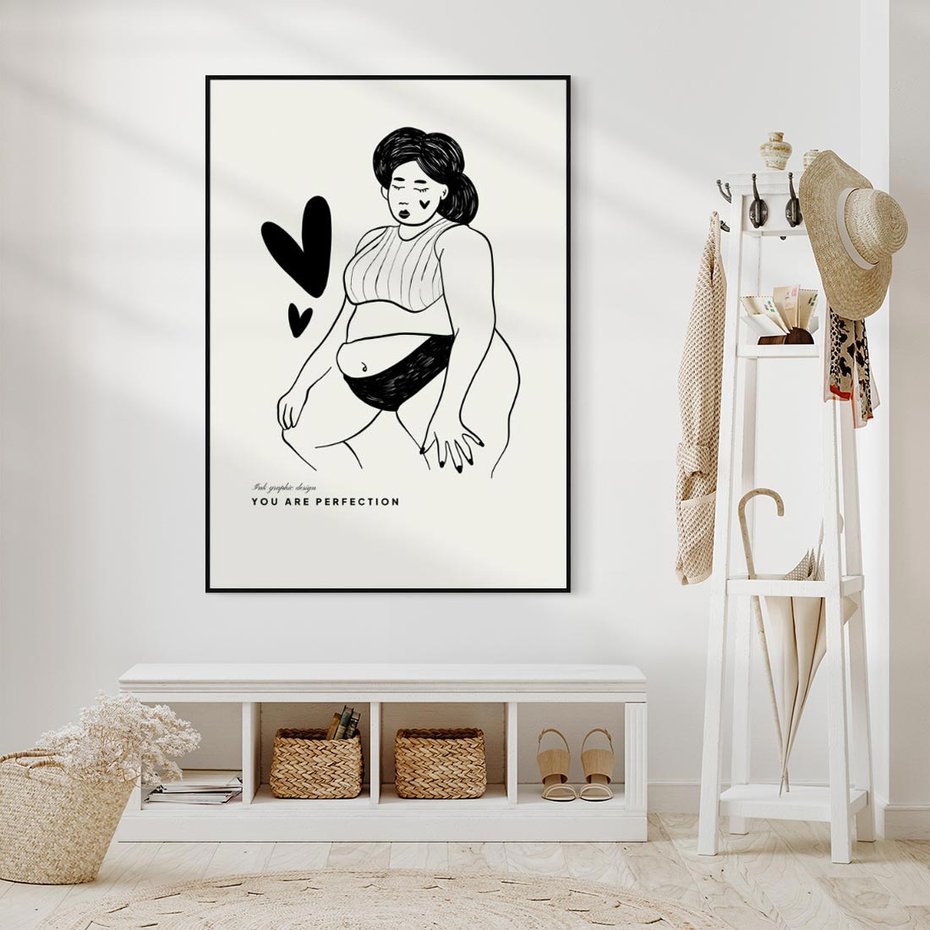 Obraz w ramie 70x100 - Wyrażenie Piękna - rysunek, sztuka nowoczesna - rama czarna