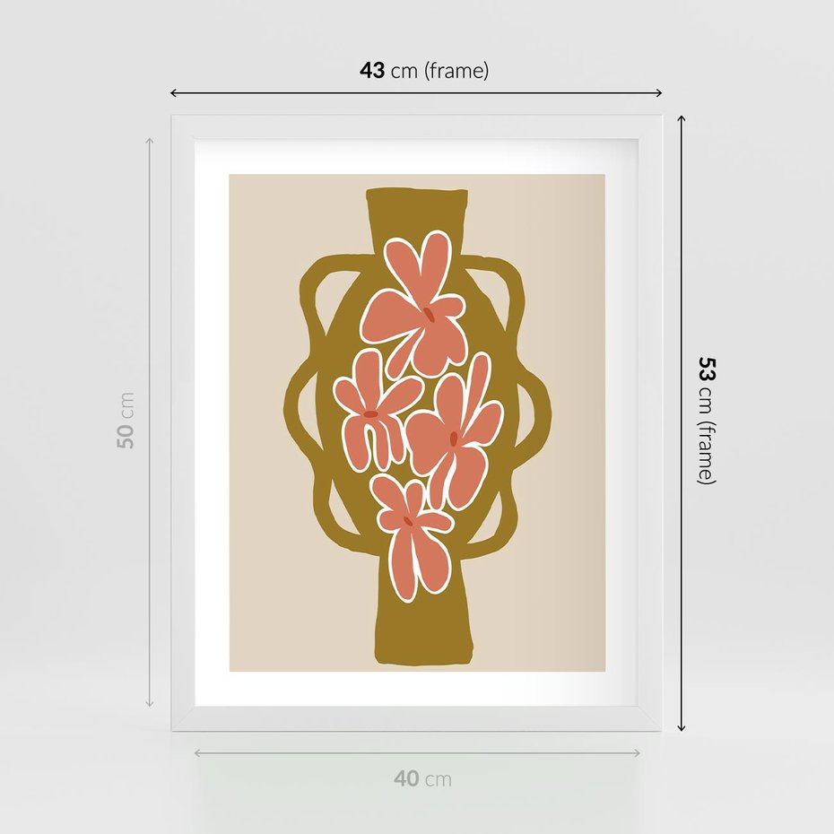 Plakat w ramie 40x50 - Rozbijające Formy - abstrakcyjny plakat, kwiaty na wazonie - rama biała