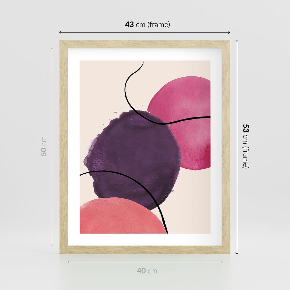 Plakat w ramie 40x50 - Migotliwe Widzenia - abstrakcyjne akwarelowe plamy, nieregularne linie - rama drewno
