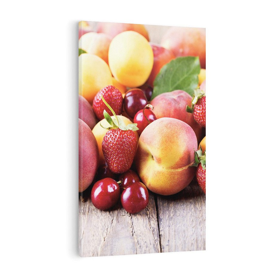 Obraz na płótnie 80x120 - brzoskwinie i wiśnie - owoce, brzoskwinie