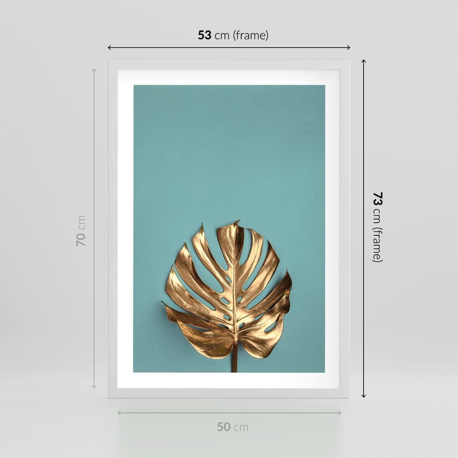 Plakat w ramie 50x70 - Piękno Natury - złote, liście - rama biała