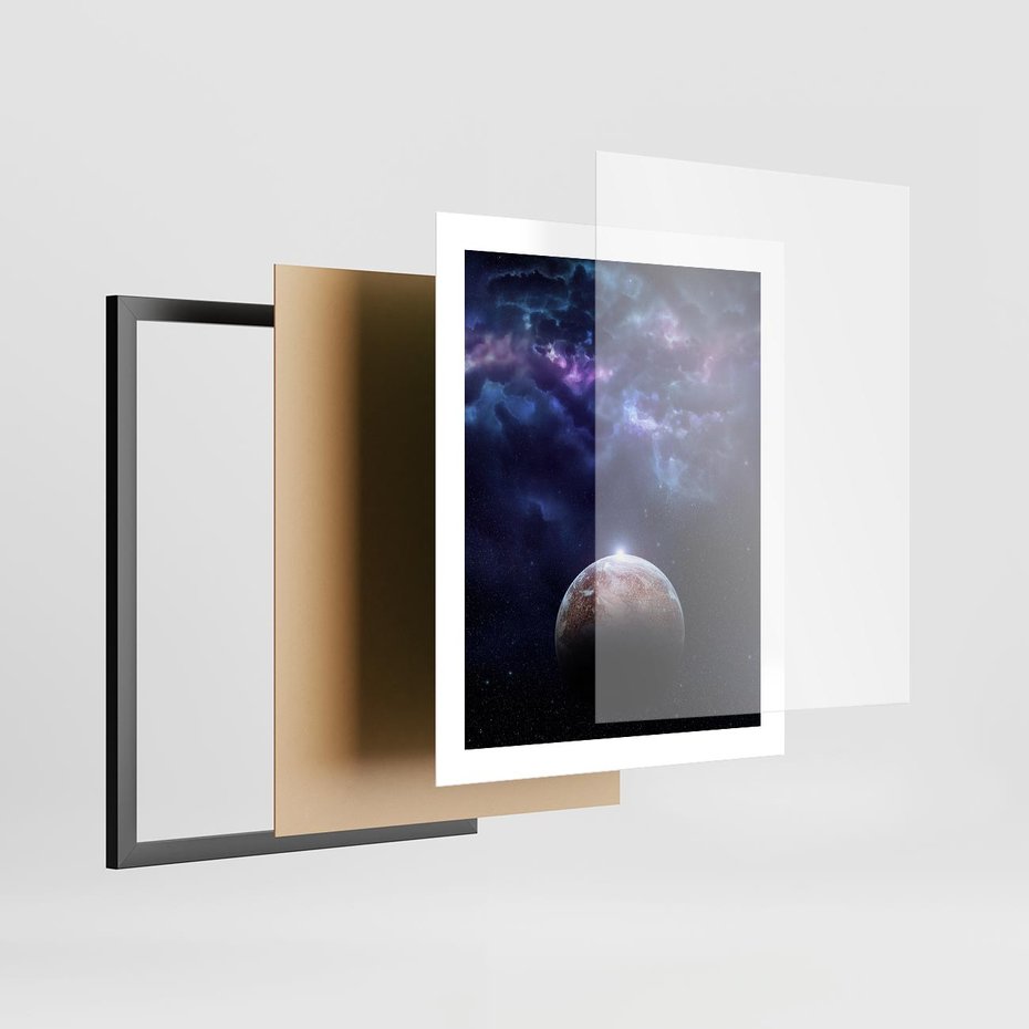 Plakat w ramie 40x50 - Kosmos - Ziemia i Księżyc - kosmos, ziemia - rama czarna