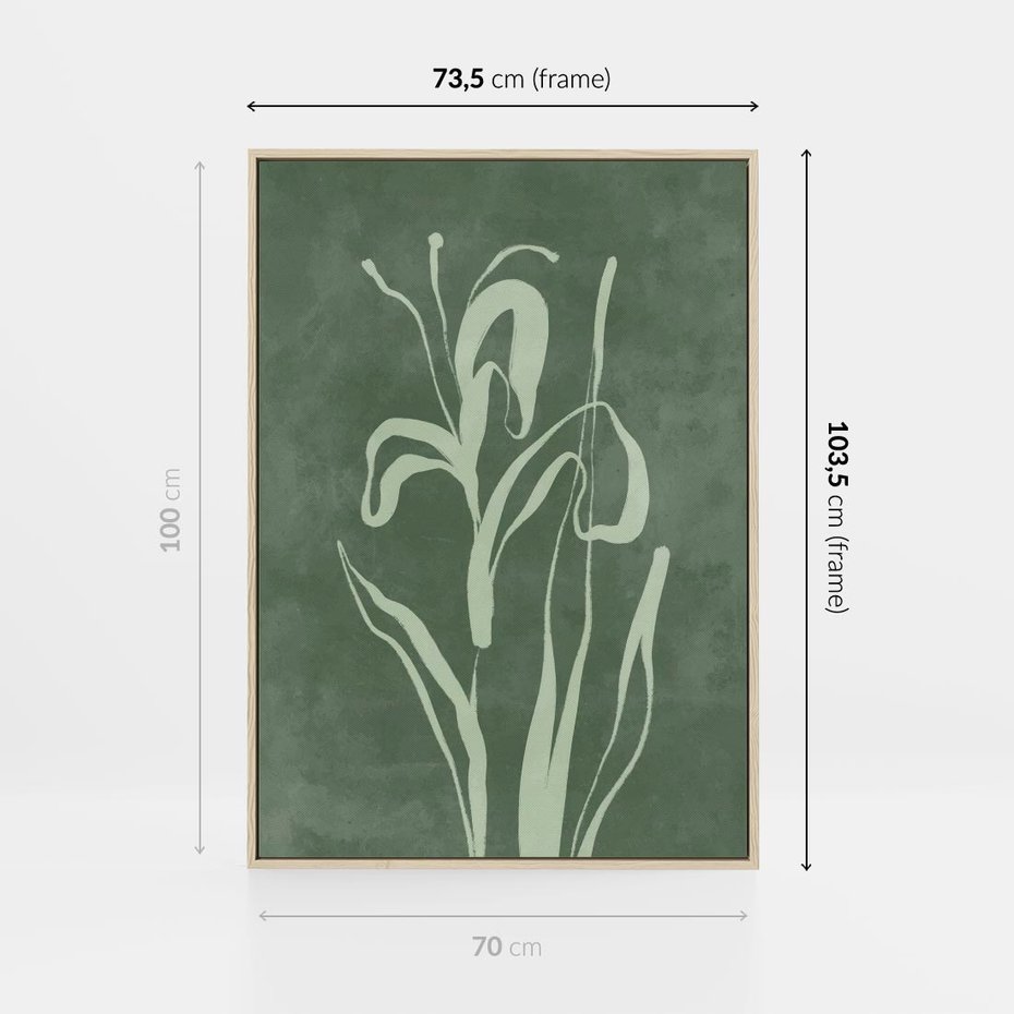 Obraz w ramie 70x100 - Zielony Oddech - zielona abstrakcja, zgaszona zieleń - rama drewno
