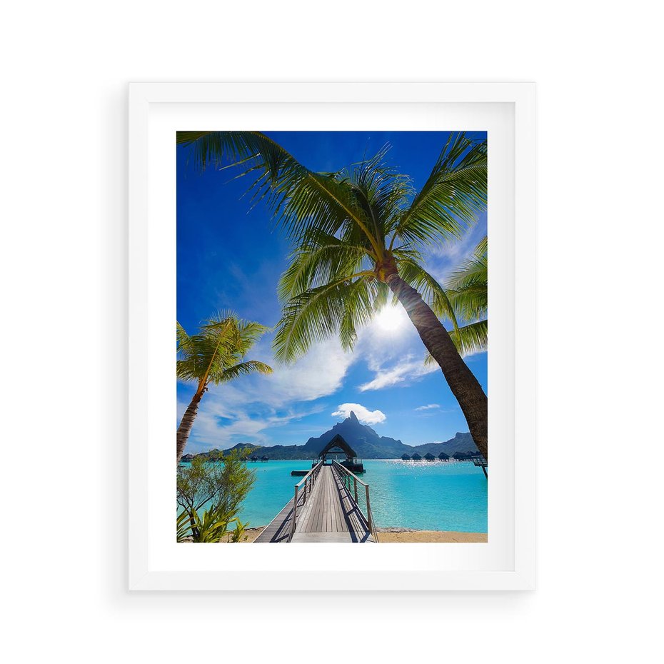 Plakat w ramie 40x50 - Tropikalne palmy nad oceanem - palmy, ocean - rama biała