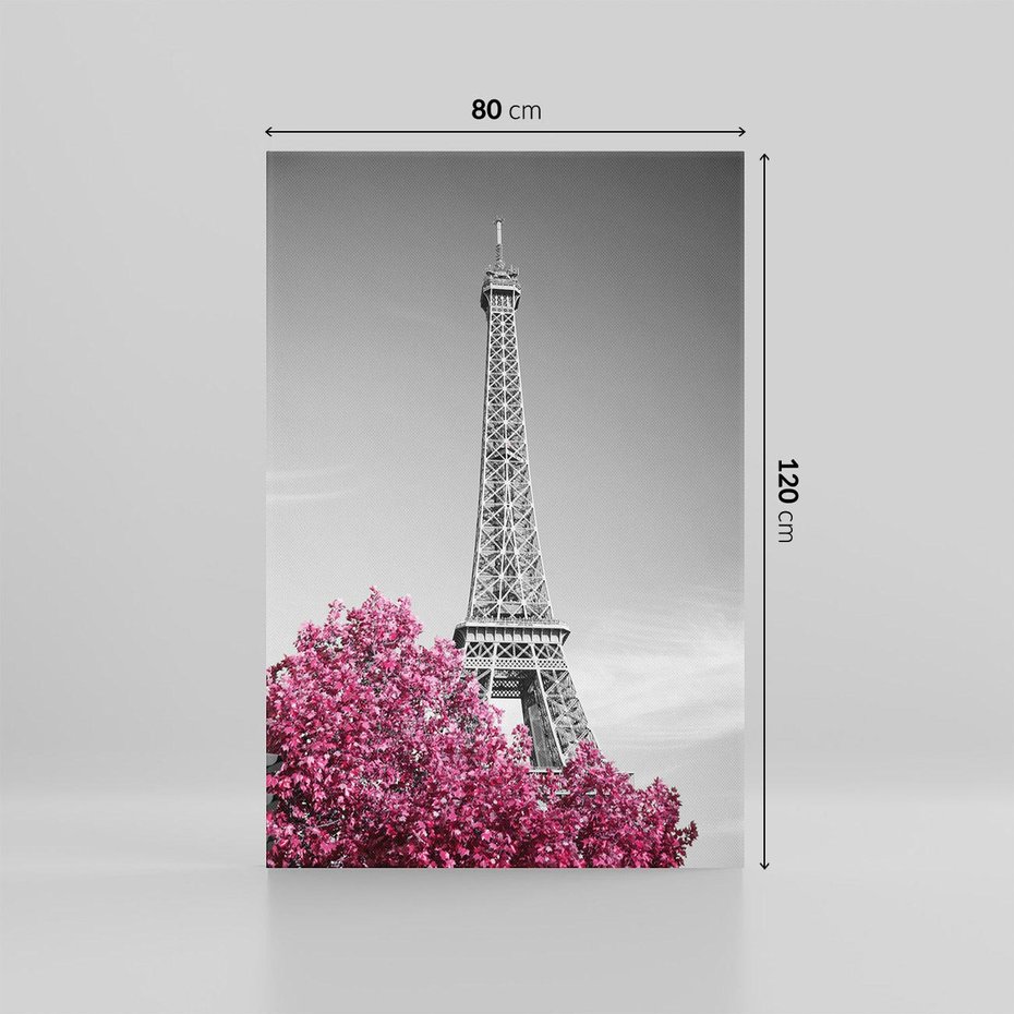 Obraz na płótnie 80x120 - Różowy Paryż - czarno białe zdjęcie, wieża eiffla
