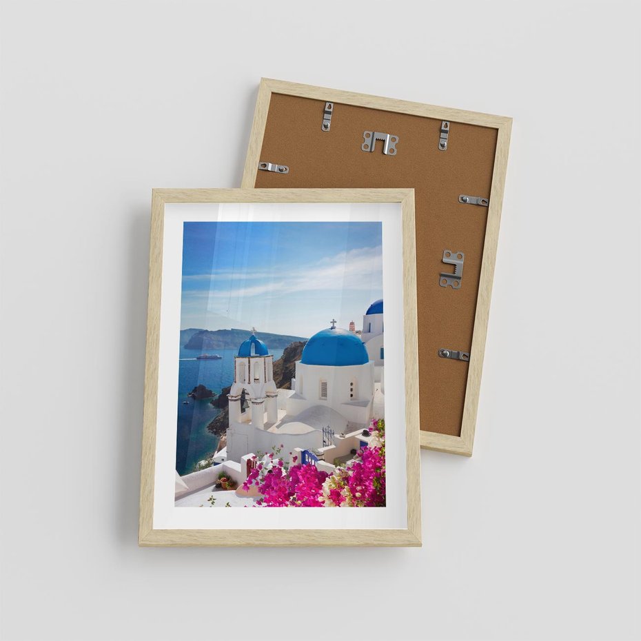 Plakat w ramie 30x40 - Perspektywa na Santorini - Santorini, perspektywa - rama drewno