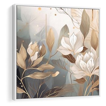 Obraz w ramie 80x80 - Ekspresjonistyczny deszcz uczuć - grafika, złote kwiaty - rama biała