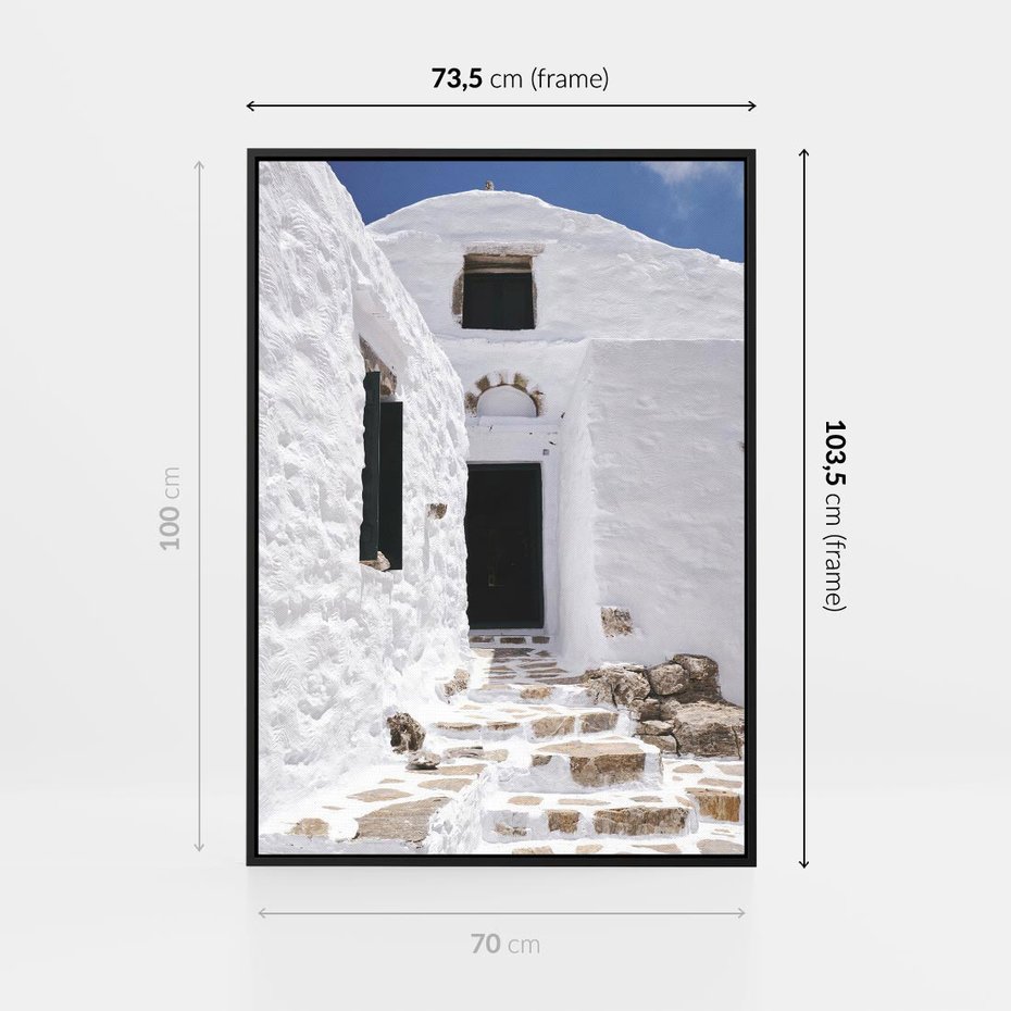 Obraz w ramie 70x100 - Santorini - Grecja błękitem malowana - Santorini, Grecja - rama czarna