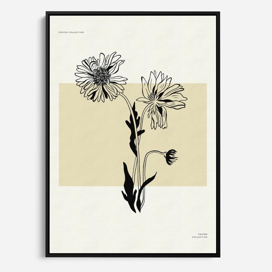 Obraz w ramie 70x100 - Kwiatowe Płótno - kwiaty, typografia - rama czarna