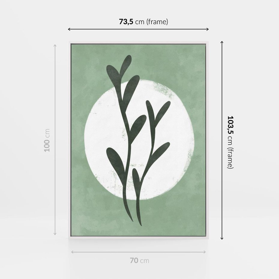 Obraz w ramie 70x100 - Kształty Zielonego Ukojenia - zielony plakat, roślinne motywy - rama biała