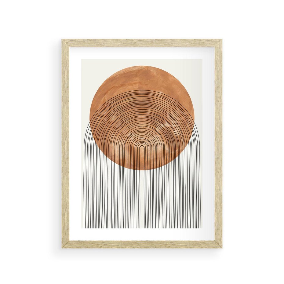 Plakat w ramie 30x40 - Konturem Kształtowane - koło, boho styl - rama drewno