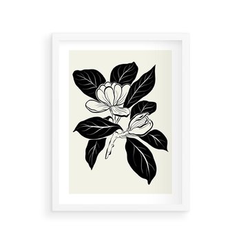 Plakat w ramie 30x40 - Spojrzenie w kształty kwiatów - kwiaty magnolii, minimalizm - rama biała
