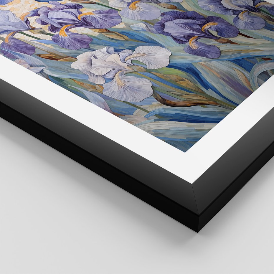 Zestaw obrazy w ramie 40x50 galeria - kwiaty, łąka, akwarela, irys, boho - rama czarna