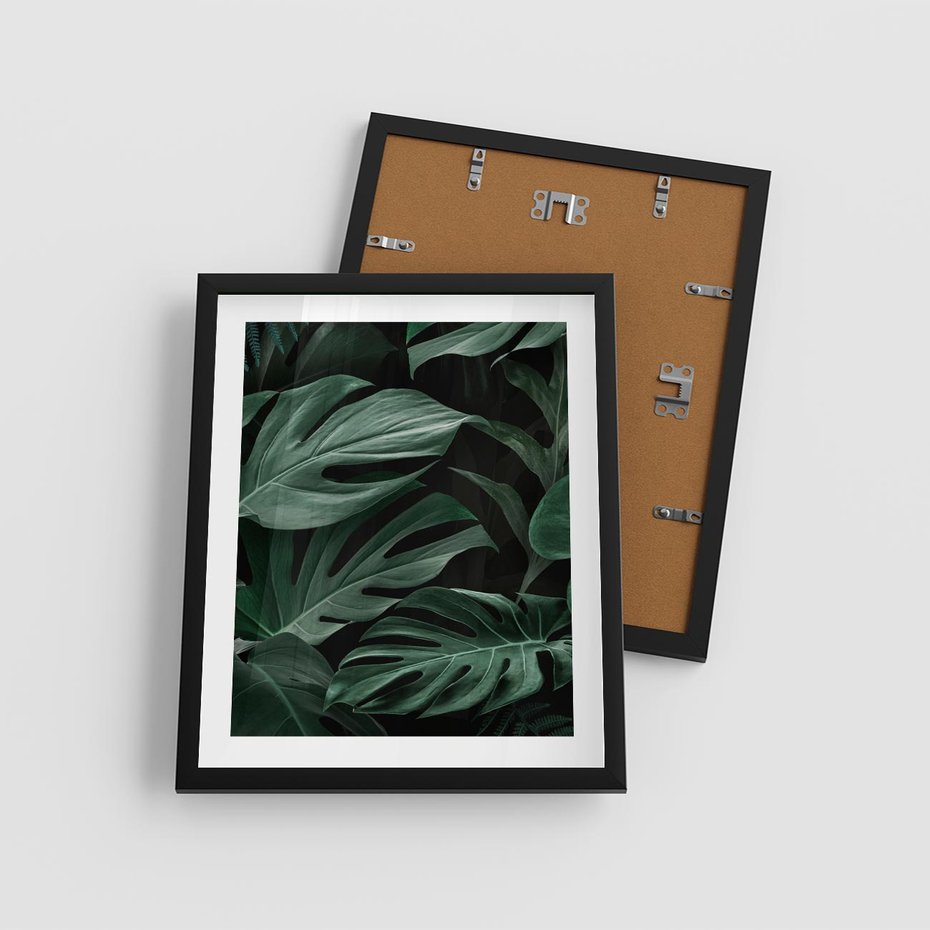 Plakat w ramie 40x50 - Zielone Liście Monstery w Dżungli - zielone liście monstery, dżungla - rama czarna