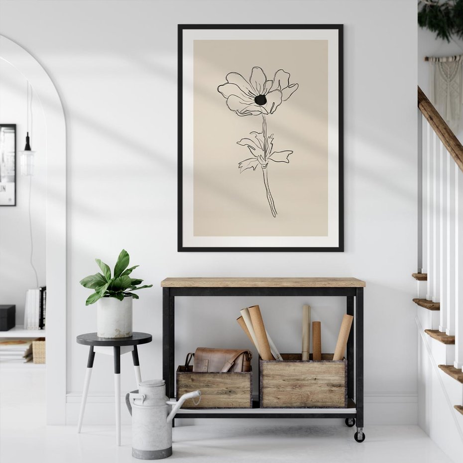 Plakat bez ramy 30x40 - Przenikający Dialog - szkic kwiatu, mnimalistyczny szkic