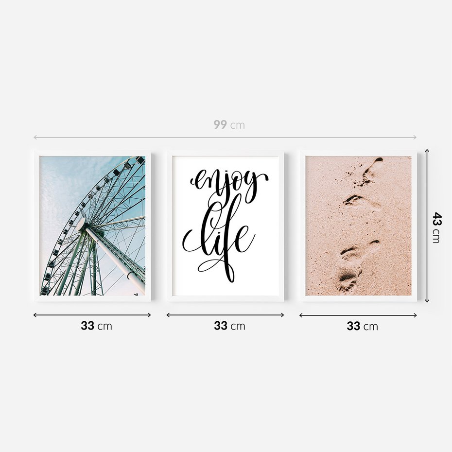 Zestaw obrazy w ramie 30x40 galeria - Wakacje, lato, pozytywny, cytat - rama biała
