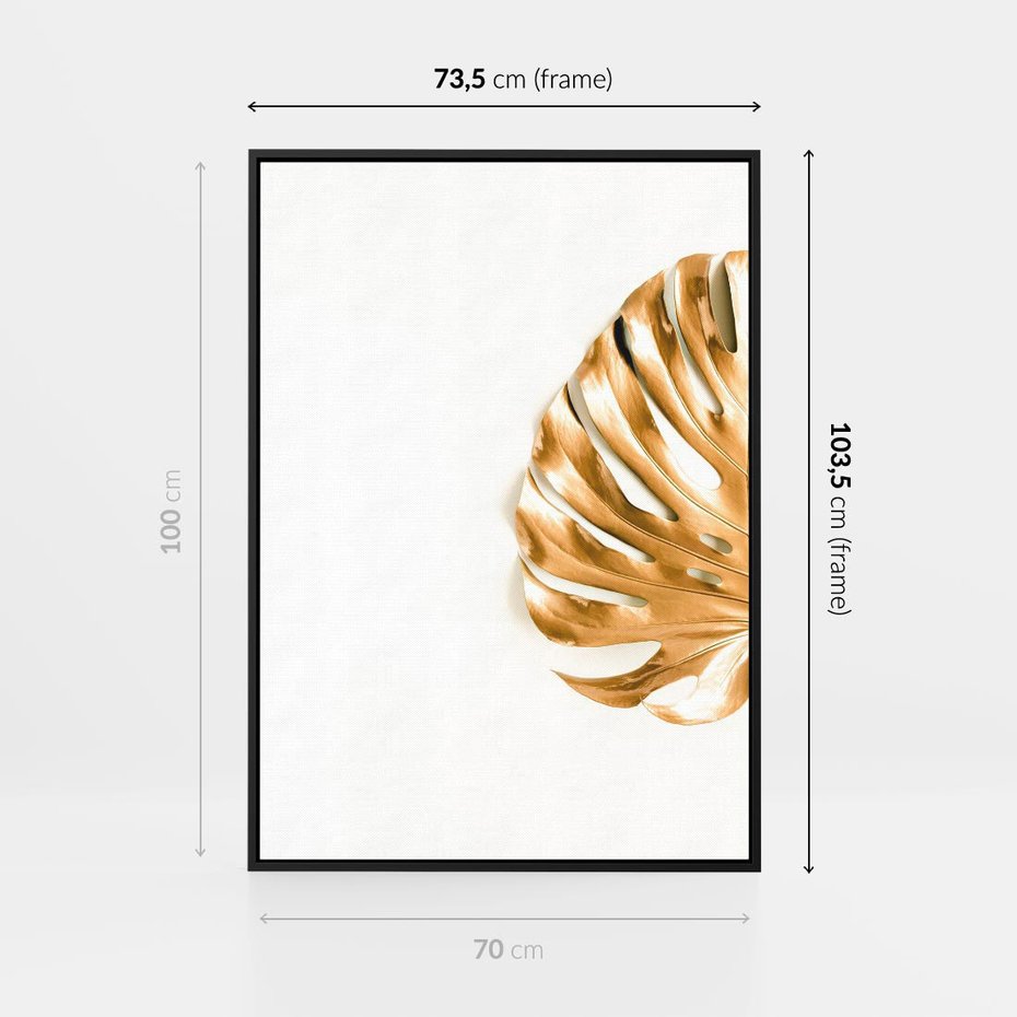 Obraz w ramie 70x100 - Przyjemność dla Oczu - złote, liście - rama czarna