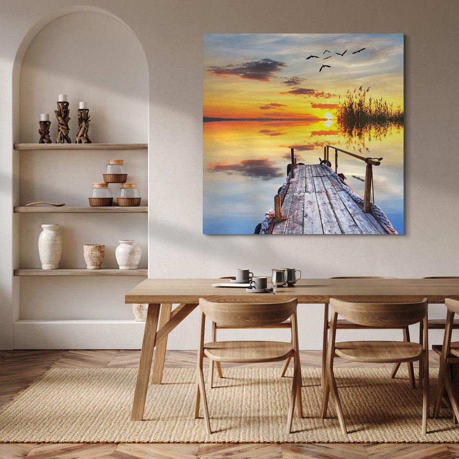 Obraz na płótnie 50x50 - Zachód słońca na pomostach - zachód, słońca