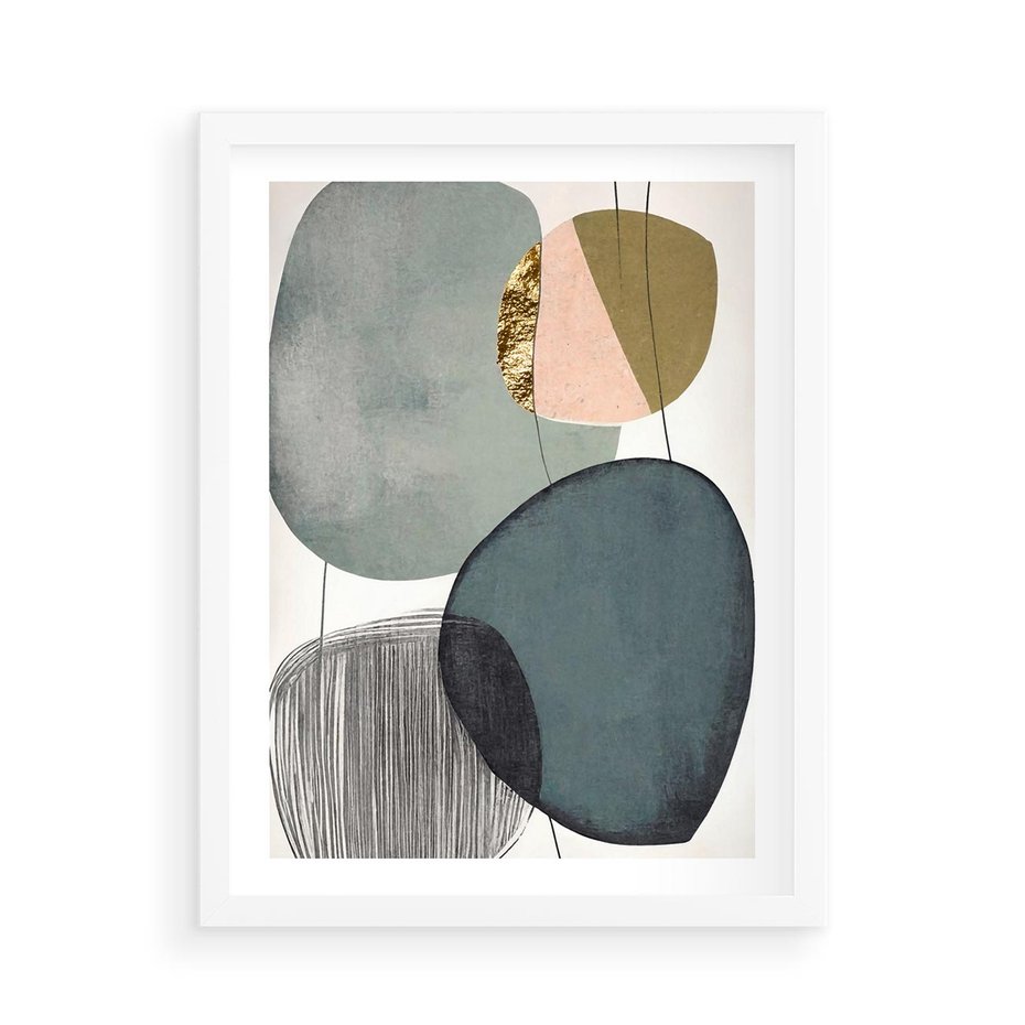 Plakat w ramie 50x70 - Przenikające Formy Duszy - abstrakcyjny obraz, geometryczne obłe formy - rama biała