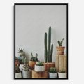 Obraz w ramie 70x100 - Naturalna Harmonia - kaktusy, liście - rama czarna